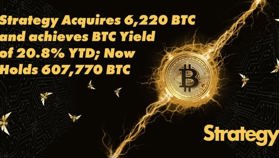 Strategy₿ a cumpărat Bitcoin în valoare de $739,8 milioane, crescându-și deținerile la 607.770 BTC