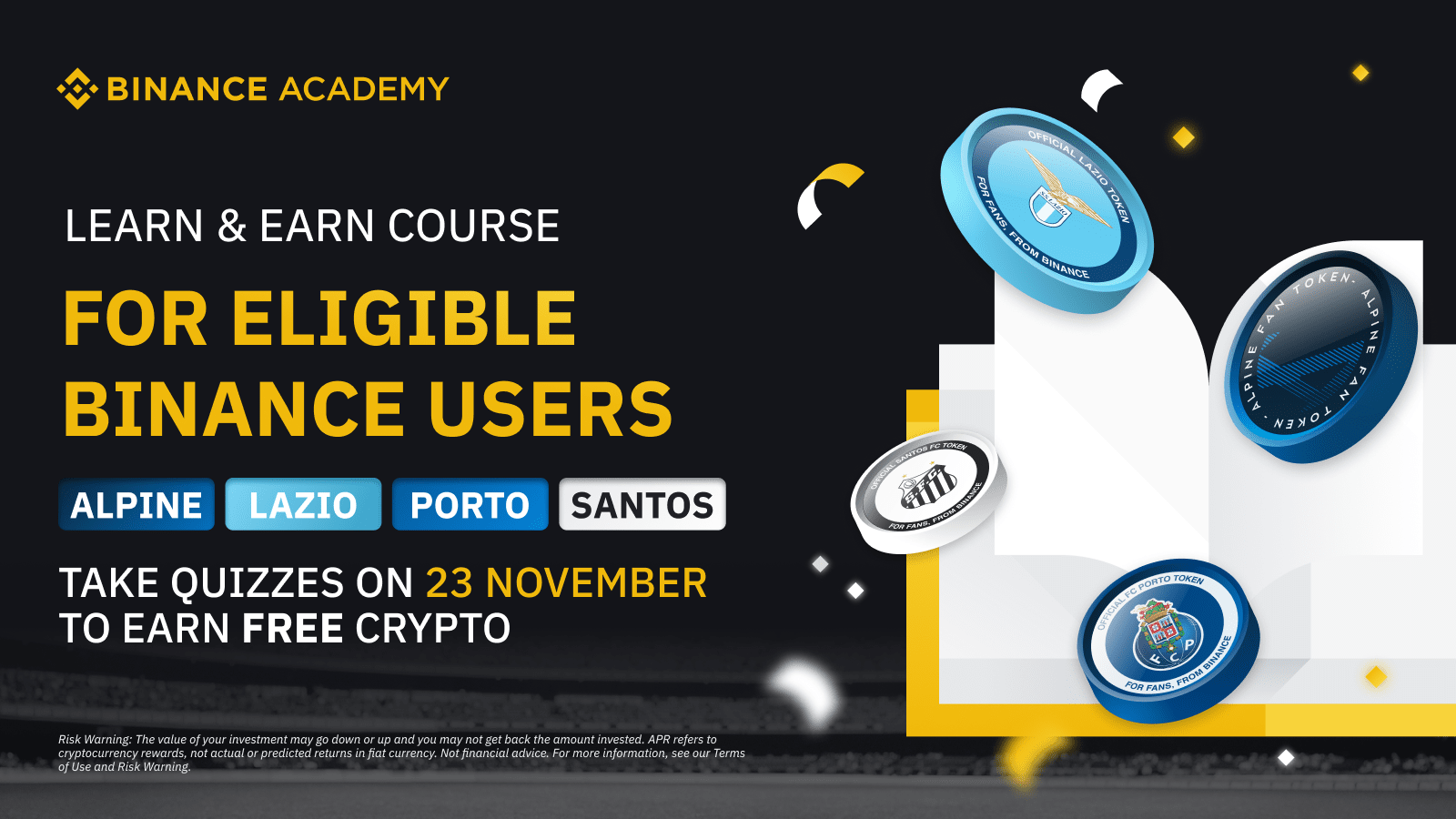 Learn & Earn: Receive Free Crypto by Completing Courses & Quizzes!  (2022-11-23) - Binance | CoinCarp