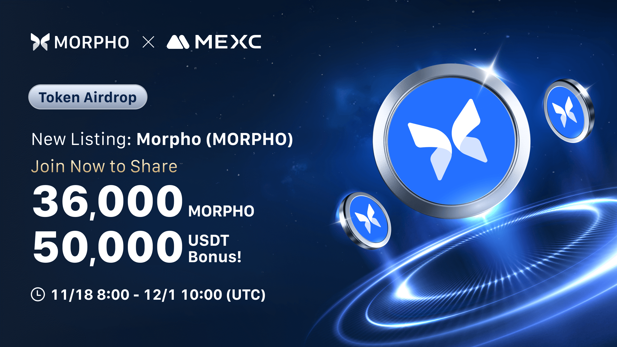 Token Airdrop] Celebrate Morpho (MORPHO) Listing with a 36,000 MORPHO &  50,000 USDT Prize Pool! - MEXC Global | CoinCarp