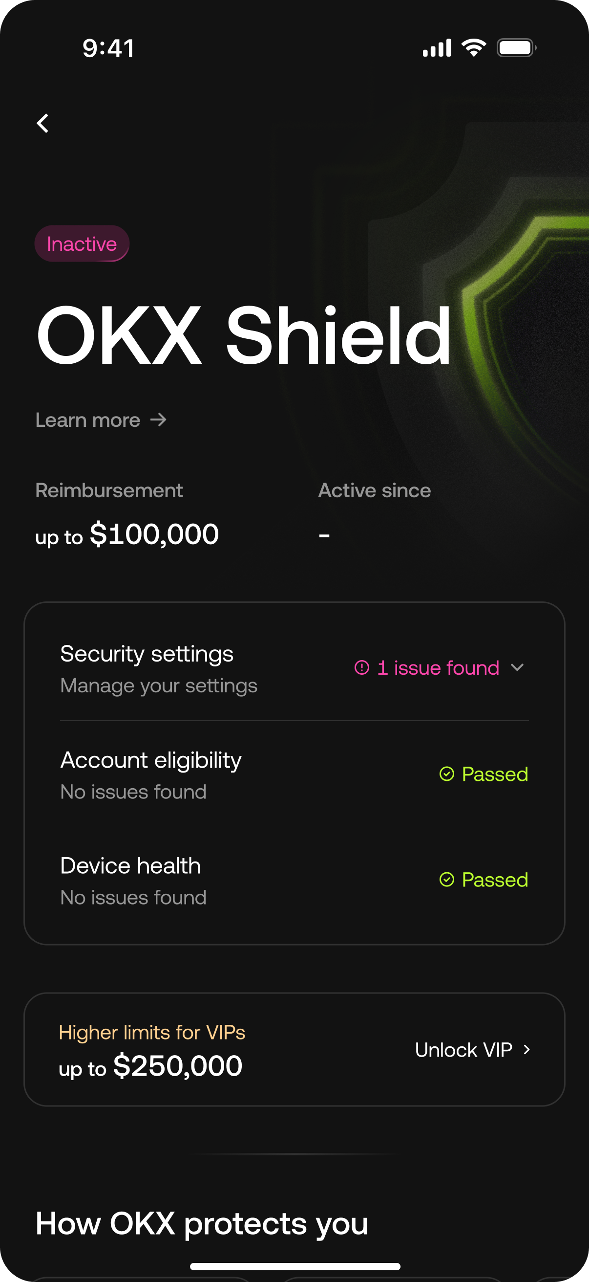 Mobile OKX Shield Inactive